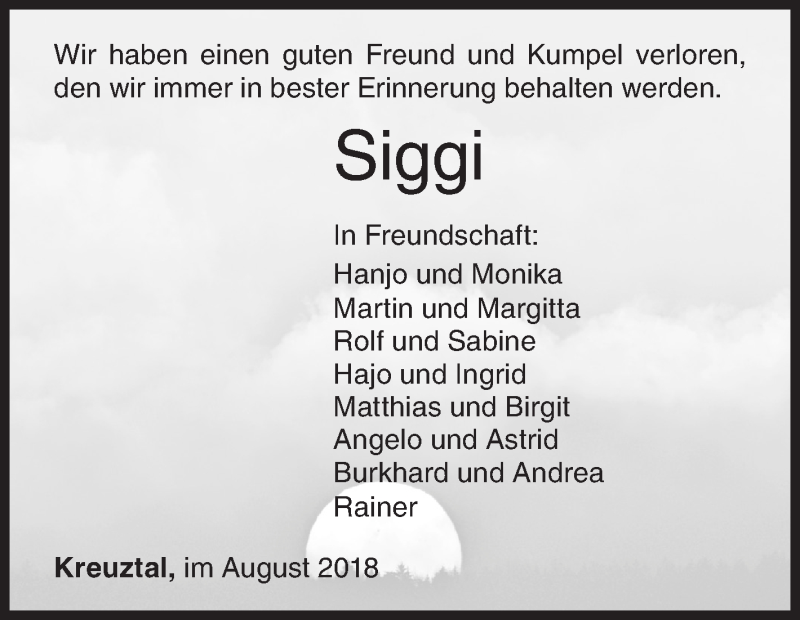  Traueranzeige für Siegfried Briel vom 01.09.2018 aus Siegener Zeitung