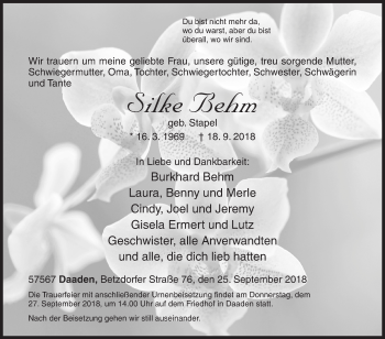 Traueranzeige von Silke Behm von Siegener Zeitung