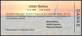 Traueranzeige von Urban Baldus von Siegener Zeitung