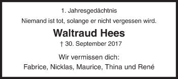 Traueranzeige von Waltraud Hees von Siegener Zeitung
