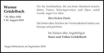 Traueranzeige von Werner Grüdelbach von Siegener Zeitung