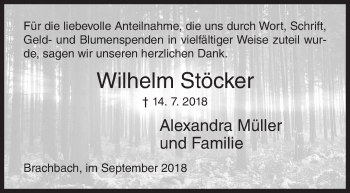 Traueranzeige von Wilhelm Stöcker von Siegener Zeitung