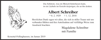 Traueranzeige von Albert Schreiber von Siegener Zeitung