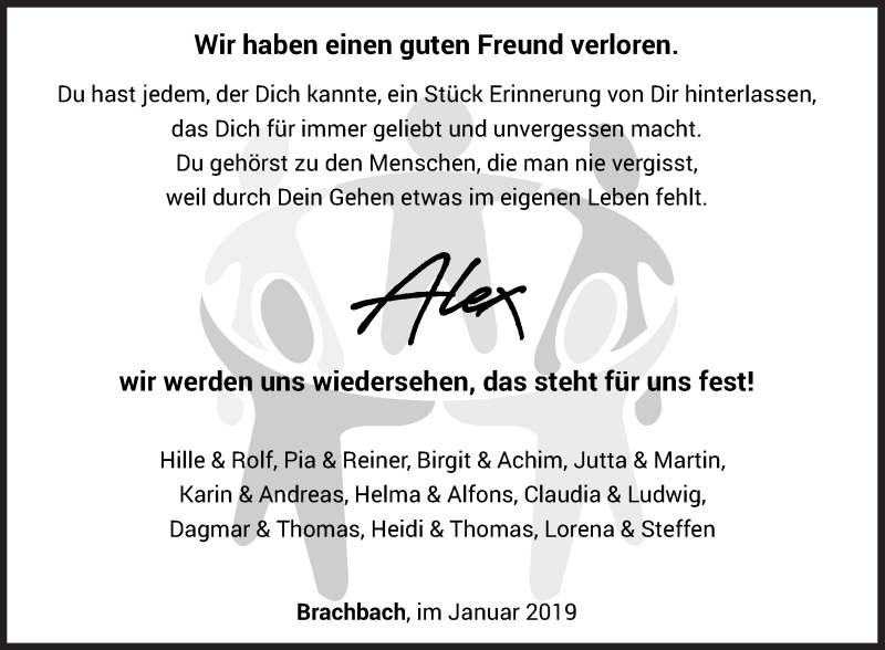  Traueranzeige für Alex Haupt vom 25.01.2019 aus Siegener Zeitung