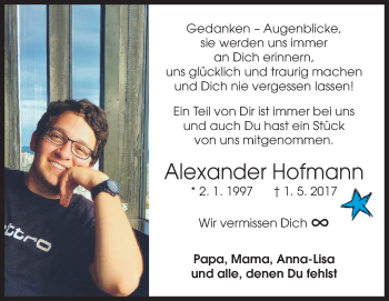 Traueranzeige von Alexander Hofmann von Siegener Zeitung