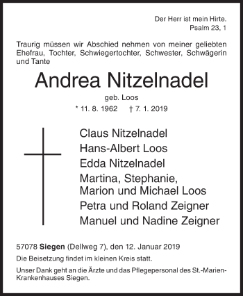 Traueranzeige von Andrea Nitzelnadel von Siegener Zeitung