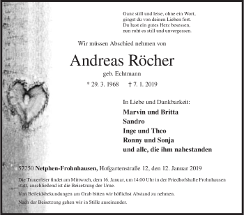 Traueranzeige von Andreas Röcher von Siegener Zeitung