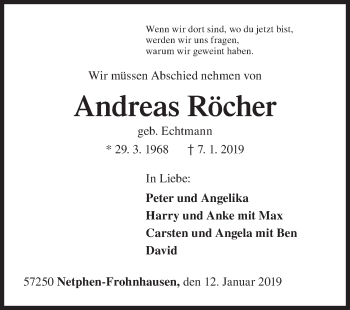 Traueranzeige von Andreas Röcher von Siegener Zeitung