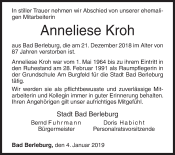Traueranzeige von Anneliese Kroh von Siegener Zeitung