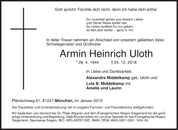 Traueranzeige von Armin Heinrich Uloth von Siegener Zeitung
