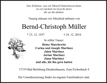 Traueranzeige von Bernd-Christoph Müller von Siegener Zeitung