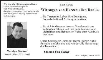 Traueranzeige von Carsten Becker von Siegener Zeitung
