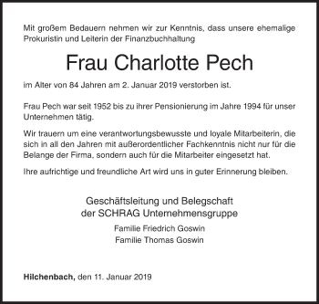 Traueranzeige von Charlotte Pech von Siegener Zeitung