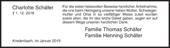 Traueranzeige von Charlotte Schäfer von Siegener Zeitung
