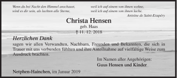 Traueranzeige von Christa Hensen von Siegener Zeitung