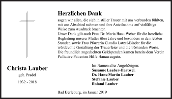 Traueranzeige von Christa Lauber von Siegener Zeitung