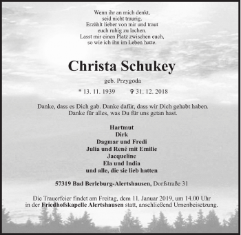 Traueranzeige von Christa Schukey von Siegener Zeitung
