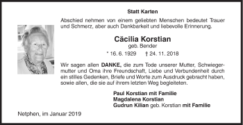 Traueranzeige von Cäcilia Korstian von Siegener Zeitung