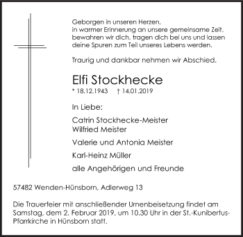 Traueranzeige von Elfi Stockhecke von Siegener Zeitung