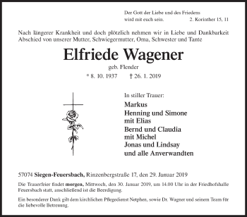 Traueranzeige von Elfriede Wagener von Siegener Zeitung