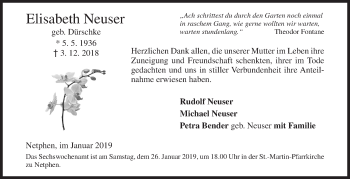 Traueranzeige von Elisabeth Neuser von Siegener Zeitung