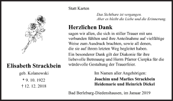 Traueranzeige von Elisabeth Strackbein von Siegener Zeitung