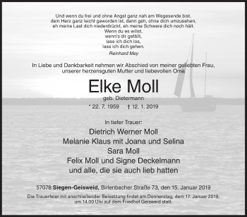 Traueranzeige von Elke Moll von Siegener Zeitung