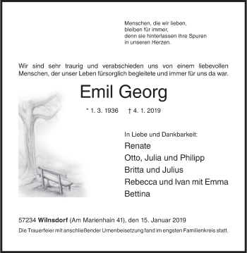 Traueranzeige von Emil Georg von Siegener Zeitung