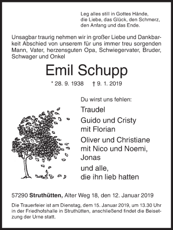Traueranzeige von Emil Schupp von Siegener Zeitung
