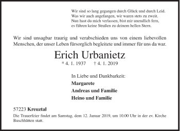 Traueranzeige von Erich Urbanietz von Siegener Zeitung