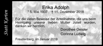Traueranzeige von Erika Adolph von Siegener Zeitung