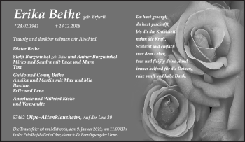 Traueranzeige von Erika Bethe von Siegener Zeitung