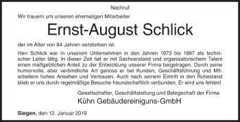 Traueranzeige von Ernst-August Schlick von Siegener Zeitung