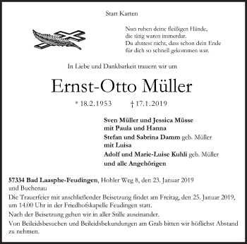 Traueranzeige von Ernst-Otto Müller von Siegener Zeitung