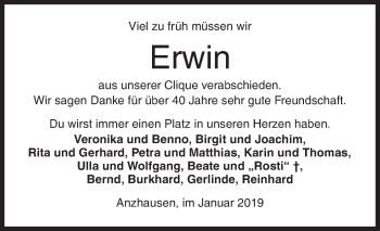 Traueranzeige von Erwin Kölsch von Siegener Zeitung