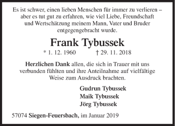 Traueranzeige von Frank Tybussek von Siegener Zeitung