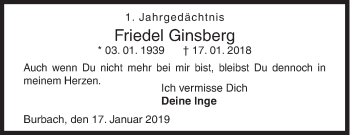Traueranzeige von Friedel Ginsberg von Siegener Zeitung