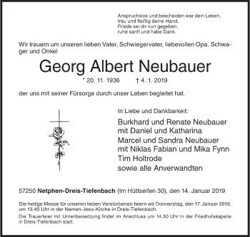 Traueranzeige von Georg Albert Neubauer von Siegener Zeitung