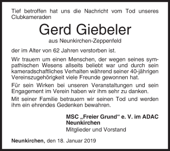 Traueranzeige von Gerd Giebeler von Siegener Zeitung