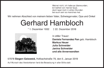 Traueranzeige von Gerhard Hambloch von Siegener Zeitung