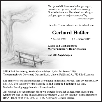 Traueranzeige von Gerhard Haßler von Siegener Zeitung