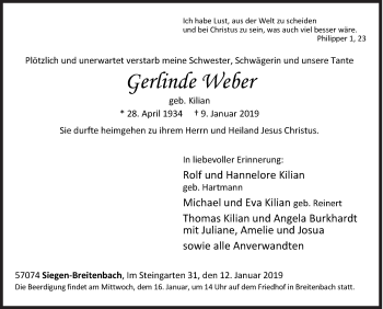 Traueranzeige von Gerlinde Weber von Siegener Zeitung
