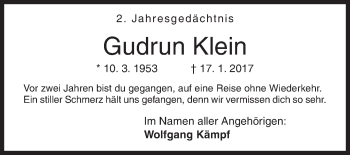 Traueranzeige von Gudrun Klein von Siegener Zeitung