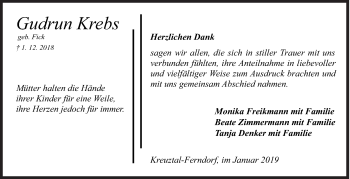 Traueranzeige von Gudrun Krebs von Siegener Zeitung
