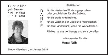 Traueranzeige von Gudrun Nöh von Siegener Zeitung