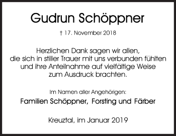 Traueranzeige von Gudrun Schöppner von Siegener Zeitung