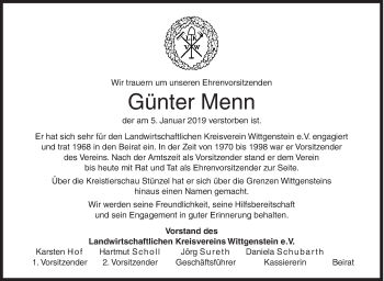 Traueranzeige von Günter Menn von Siegener Zeitung