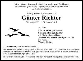 Traueranzeige von Günter Richter von Siegener Zeitung