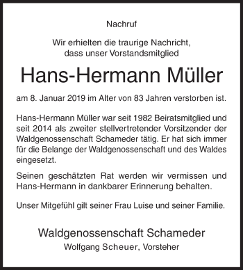 Traueranzeige von Hans-Hermann Müller von Siegener Zeitung