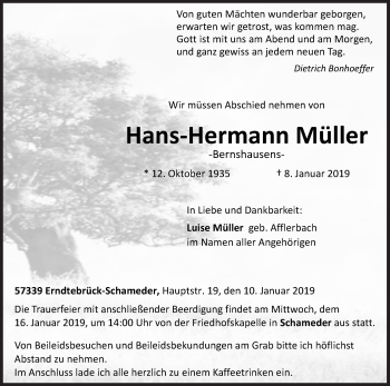 Traueranzeige von Hans-Hermann Müller von Siegener Zeitung